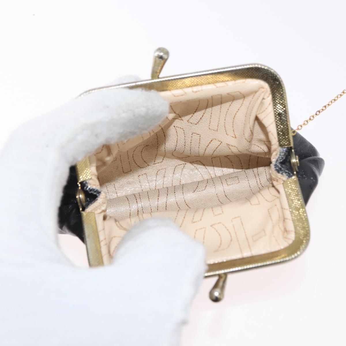 Christian Dior Chain Shoulder Bag Calf Skin Black Gold Auth 176840A