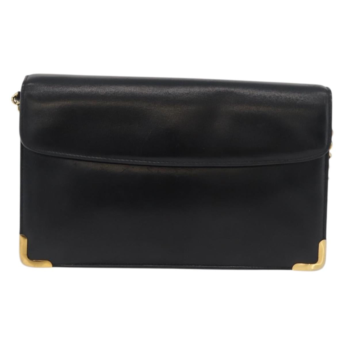 Christian Dior Chain Shoulder Bag Calf Skin Black Gold Auth 176840A