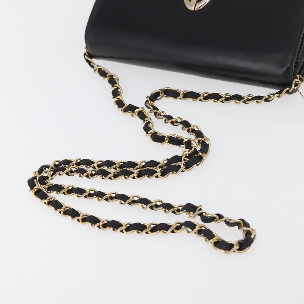 Christian Dior Chain Shoulder Bag Calf Skin Black Gold Auth 176840A