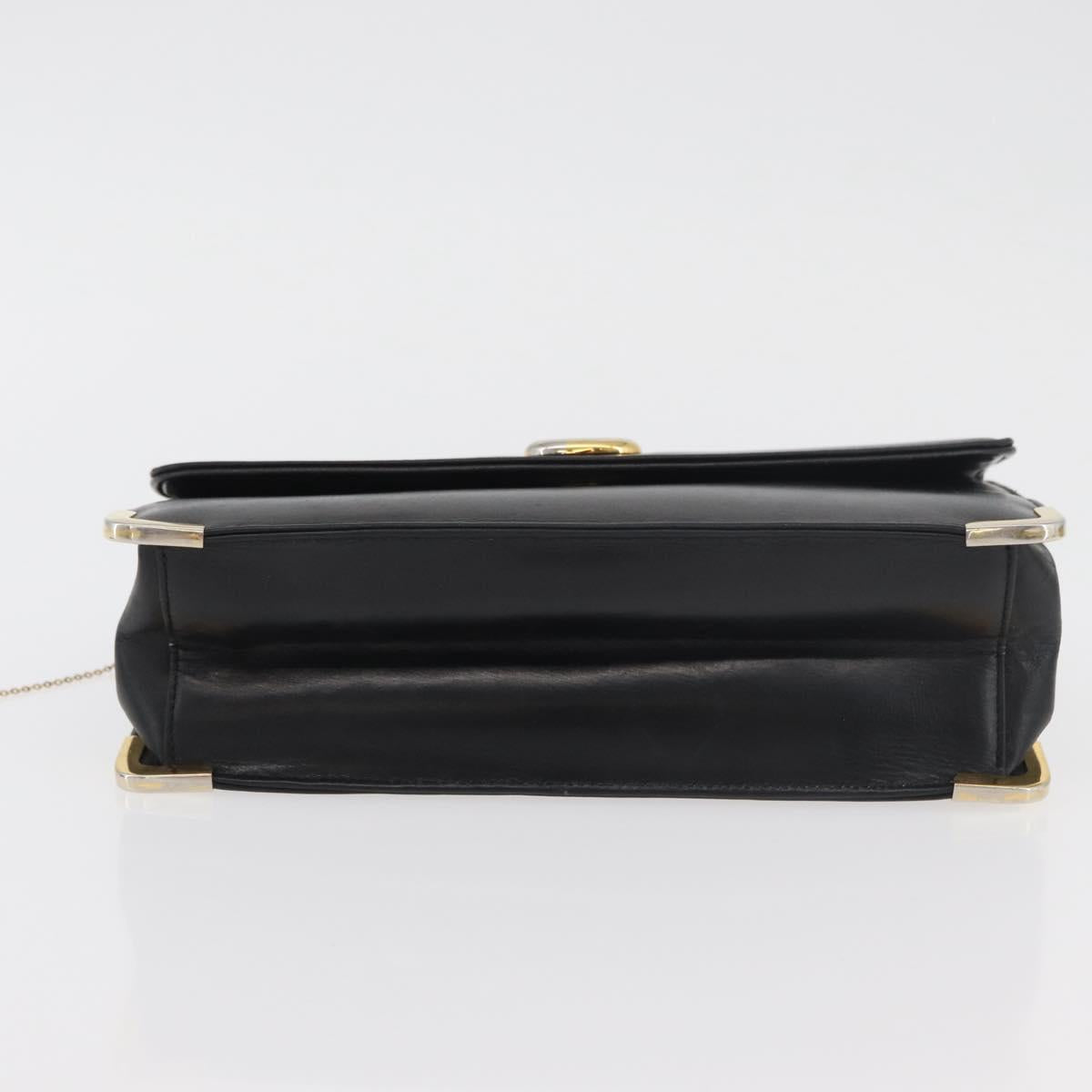 Christian Dior Chain Shoulder Bag Calf Skin Black Gold Auth 176840A