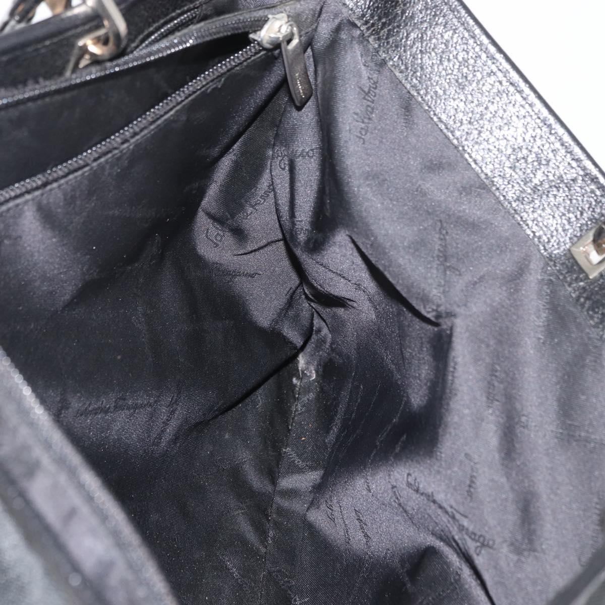 Salvatore Ferragamo Gancini Tote Bag Nylon Black Silver Auth 176841A