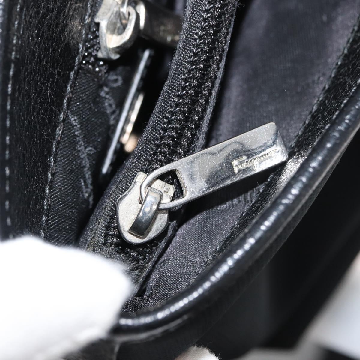 Salvatore Ferragamo Gancini Tote Bag Nylon Black Silver Auth 176841A