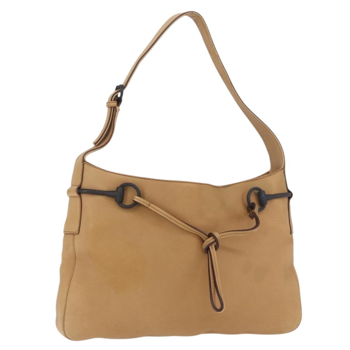 GUCCI Horsebit Shoulder Bag Leather Beige Gold 101975 Auth 176842A