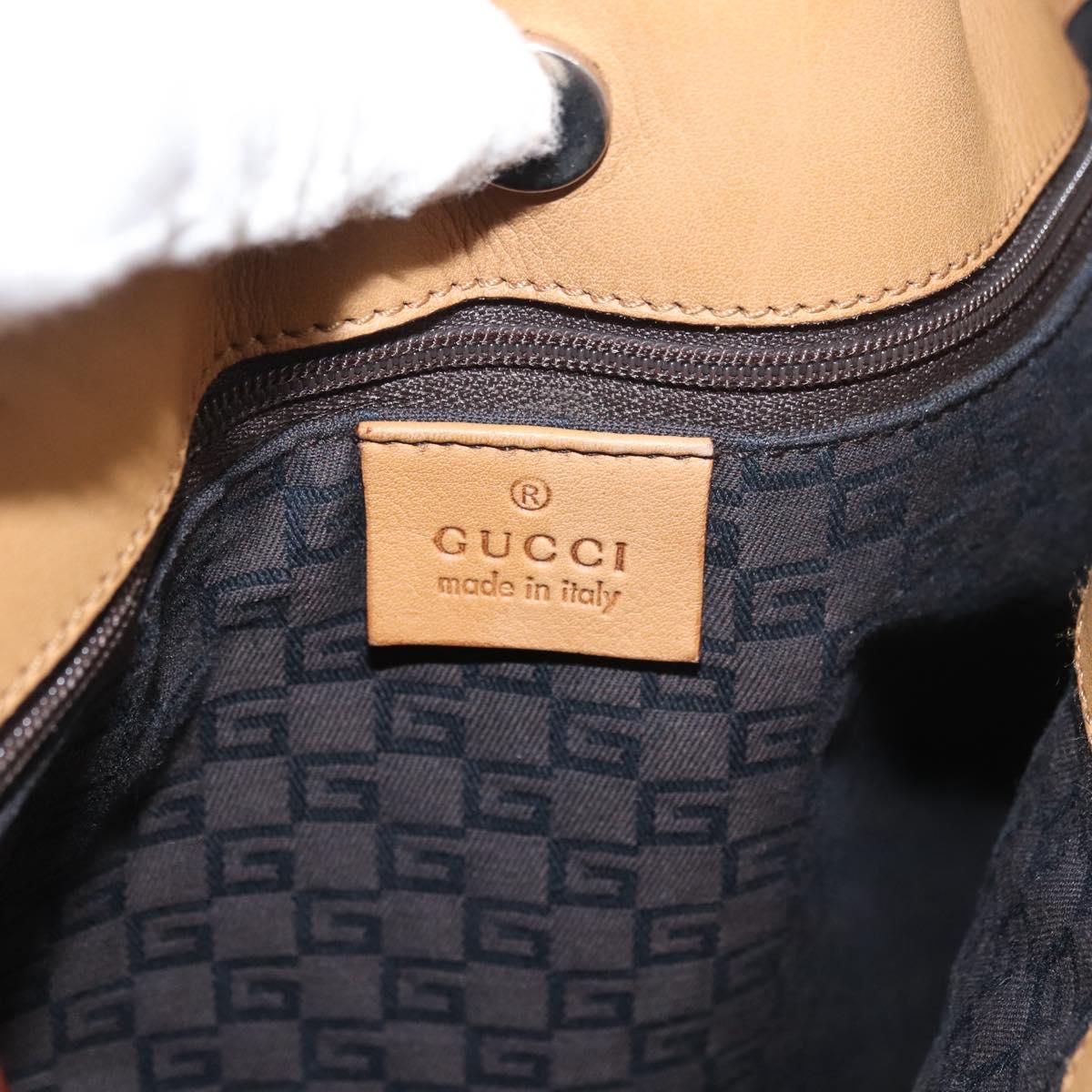 GUCCI Horsebit Shoulder Bag Leather Beige Gold 101975 Auth 176842A