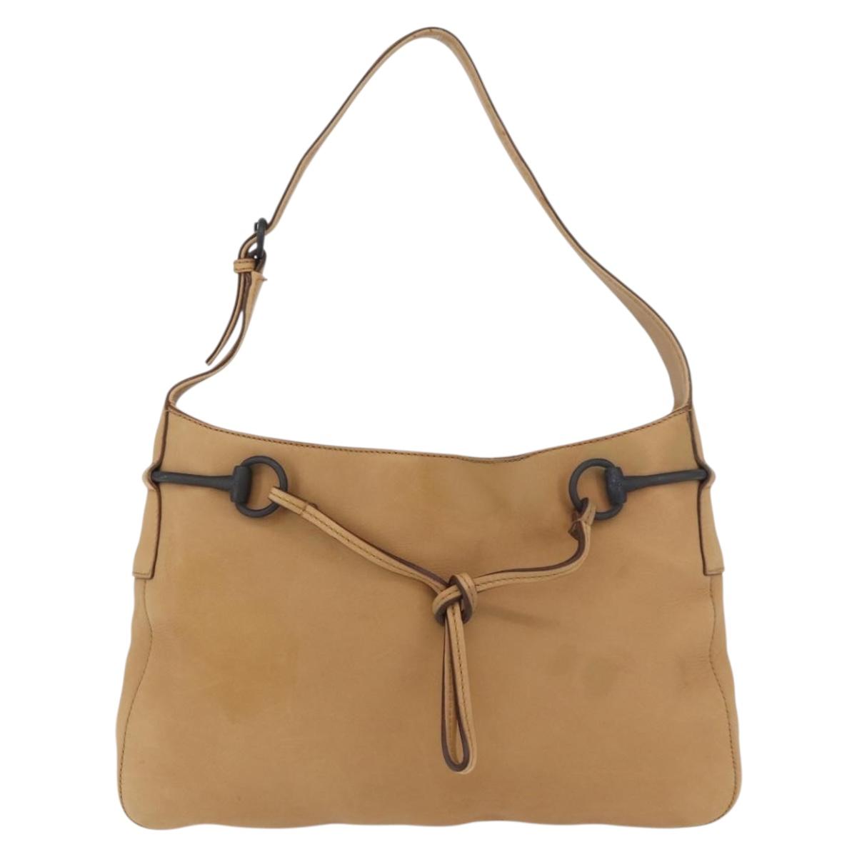GUCCI Horsebit Shoulder Bag Leather Beige Gold 101975 Auth 176842A