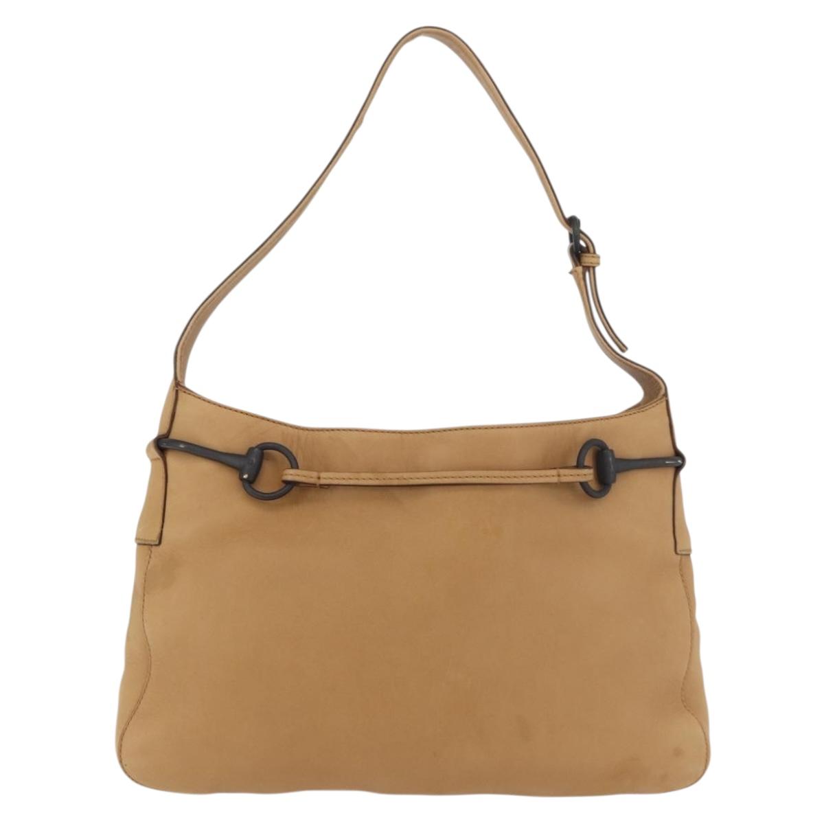 GUCCI Horsebit Shoulder Bag Leather Beige Gold 101975 Auth 176842A