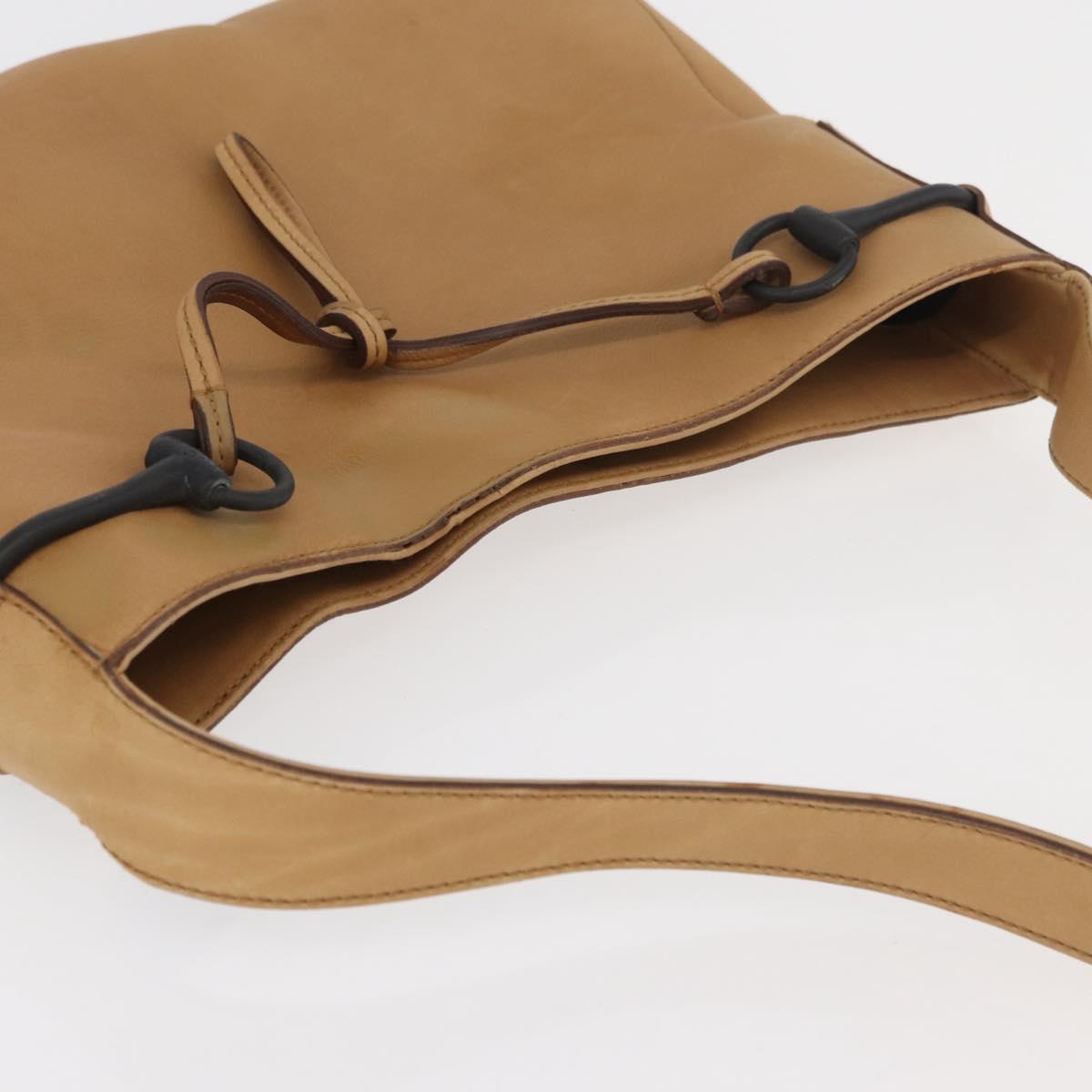 GUCCI Horsebit Shoulder Bag Leather Beige Gold 101975 Auth 176842A