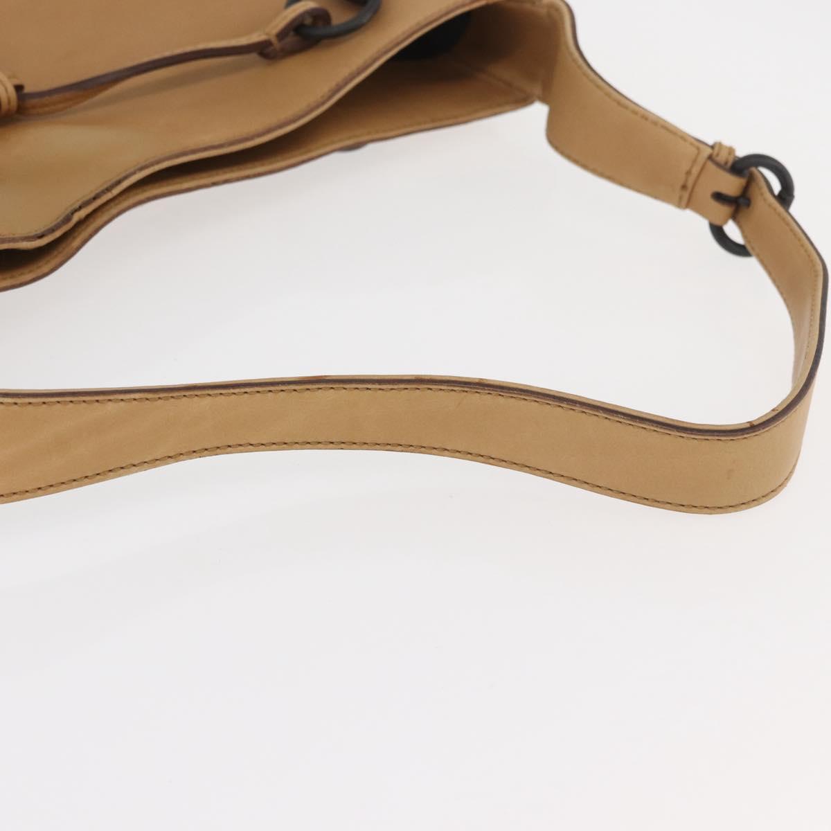 GUCCI Horsebit Shoulder Bag Leather Beige Gold 101975 Auth 176842A