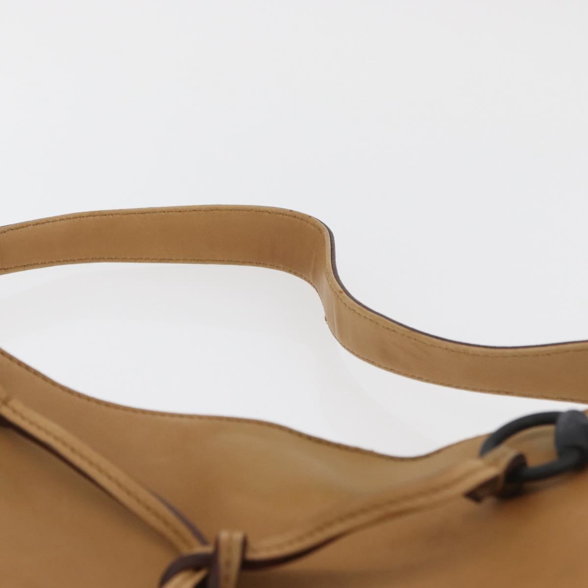 GUCCI Horsebit Shoulder Bag Leather Beige Gold 101975 Auth 176842A
