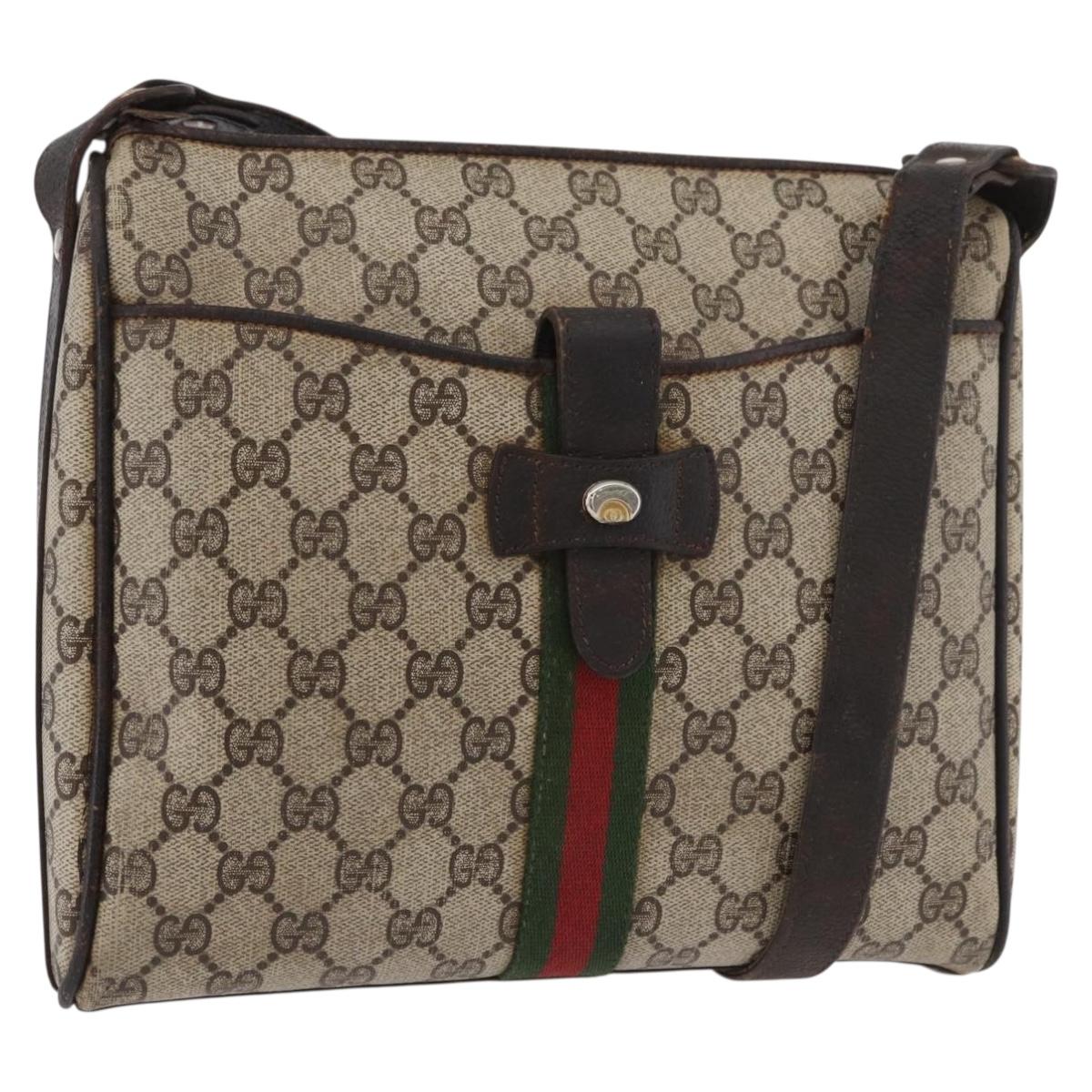 GUCCI GG Supreme Web Sherry Line Shoulder Bag PVC Beige Gold Auth 176846