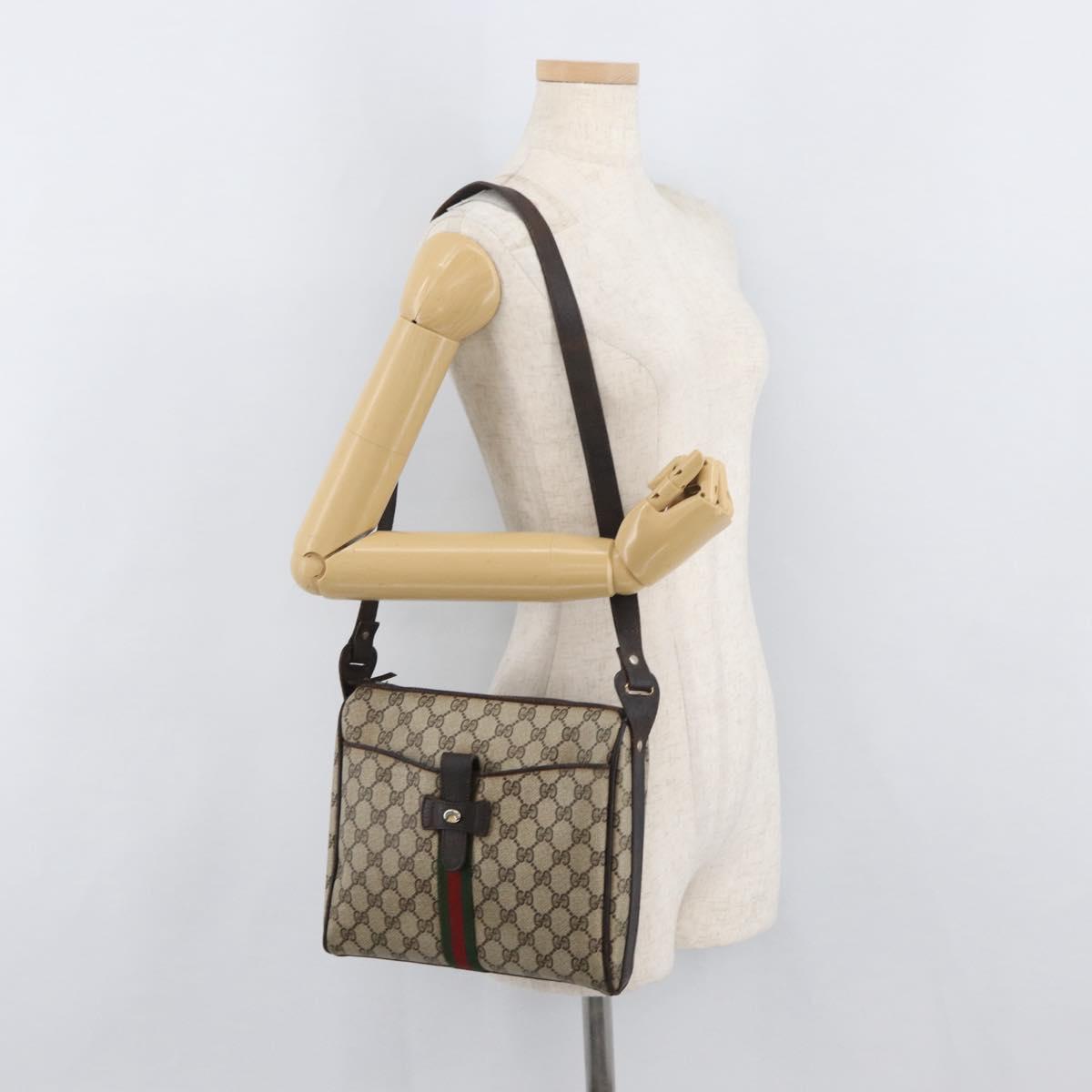 GUCCI GG Supreme Web Sherry Line Shoulder Bag PVC Beige Gold Auth 176846