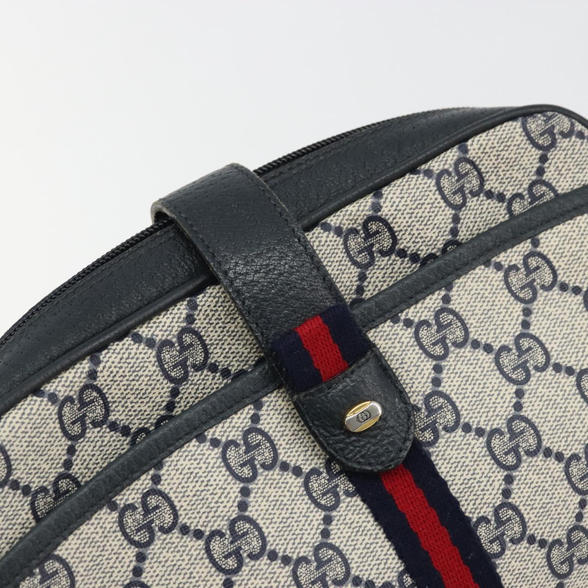 GUCCI Micro GG Supreme Sherry Line Bag PVC Navy Gold 116 02 055 Auth 176847