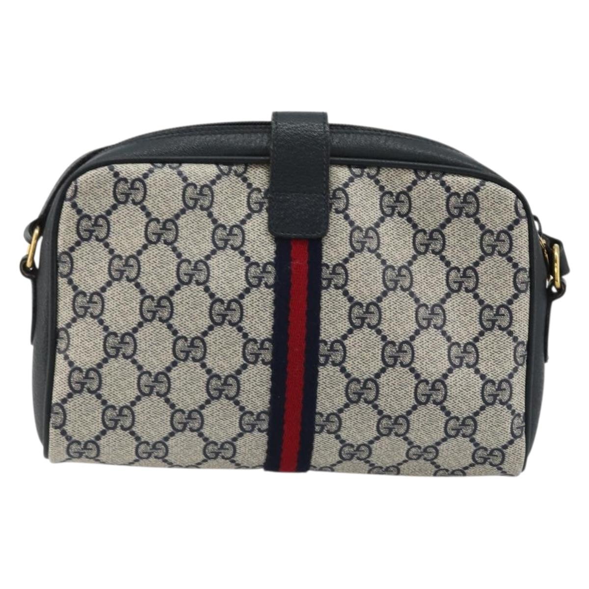 GUCCI Micro GG Supreme Sherry Line Bag PVC Navy Gold 116 02 055 Auth 176847