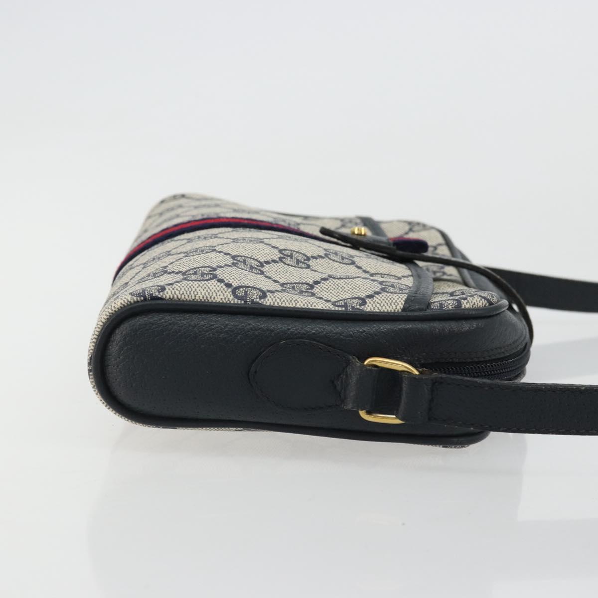GUCCI Micro GG Supreme Sherry Line Bag PVC Navy Gold 116 02 055 Auth 176847