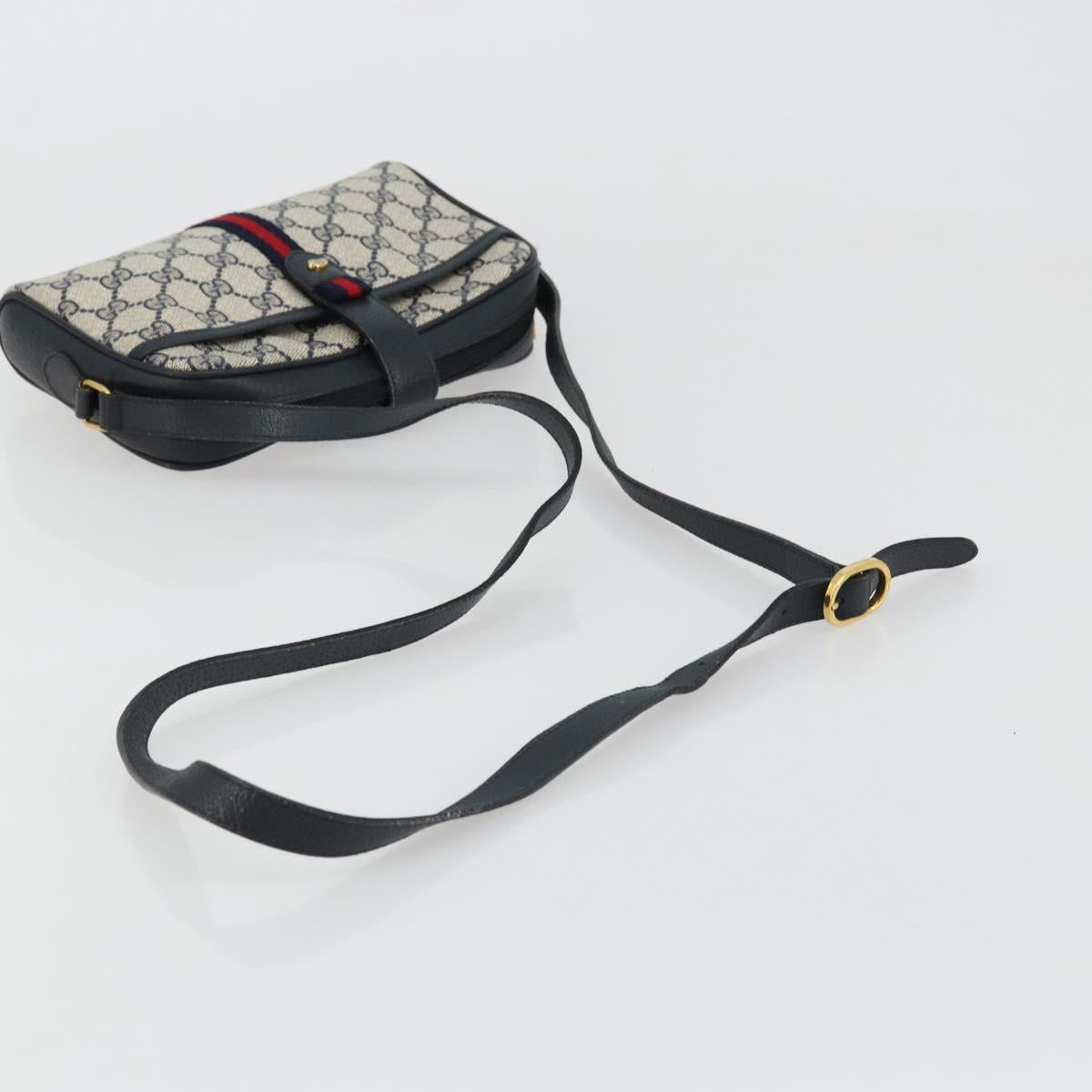 GUCCI Micro GG Supreme Sherry Line Bag PVC Navy Gold 116 02 055 Auth 176847