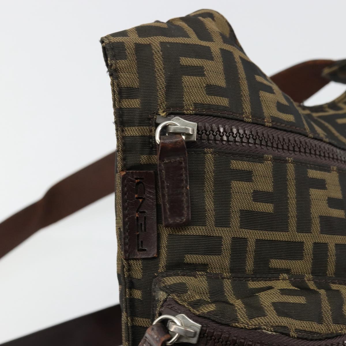 FENDI Zucca Canvas Shoulder Bag Black Brown Auth 176850A