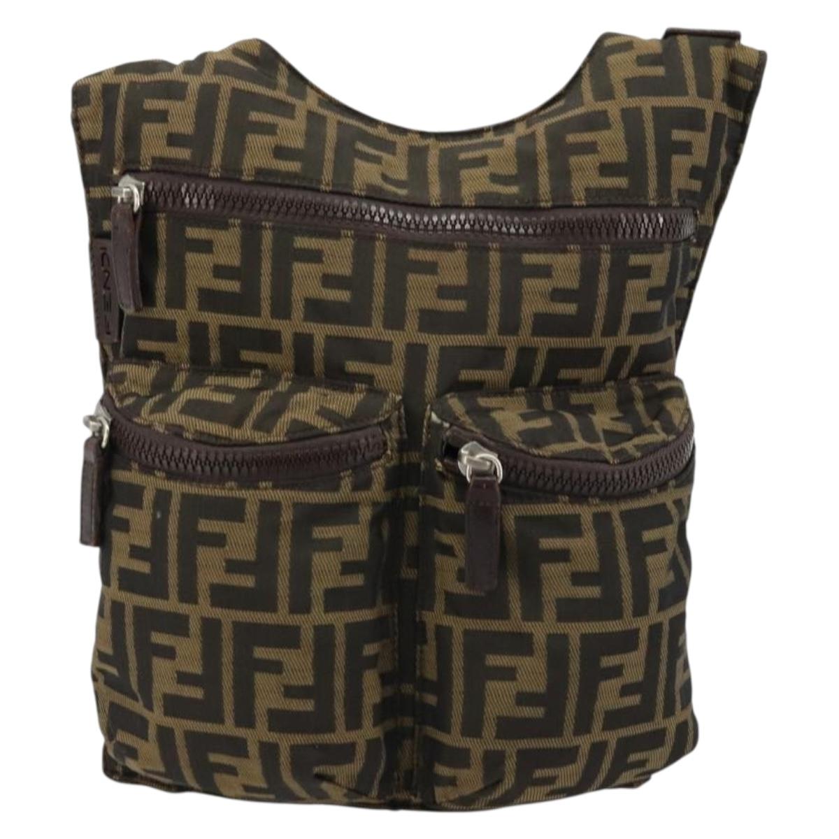FENDI Zucca Canvas Shoulder Bag Black Brown Auth 176850A