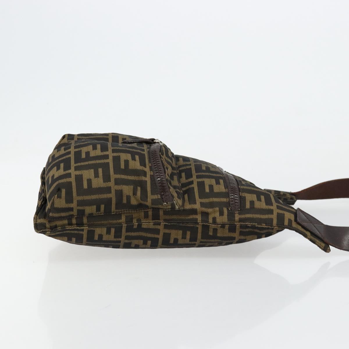 FENDI Zucca Canvas Shoulder Bag Black Brown Auth 176850A