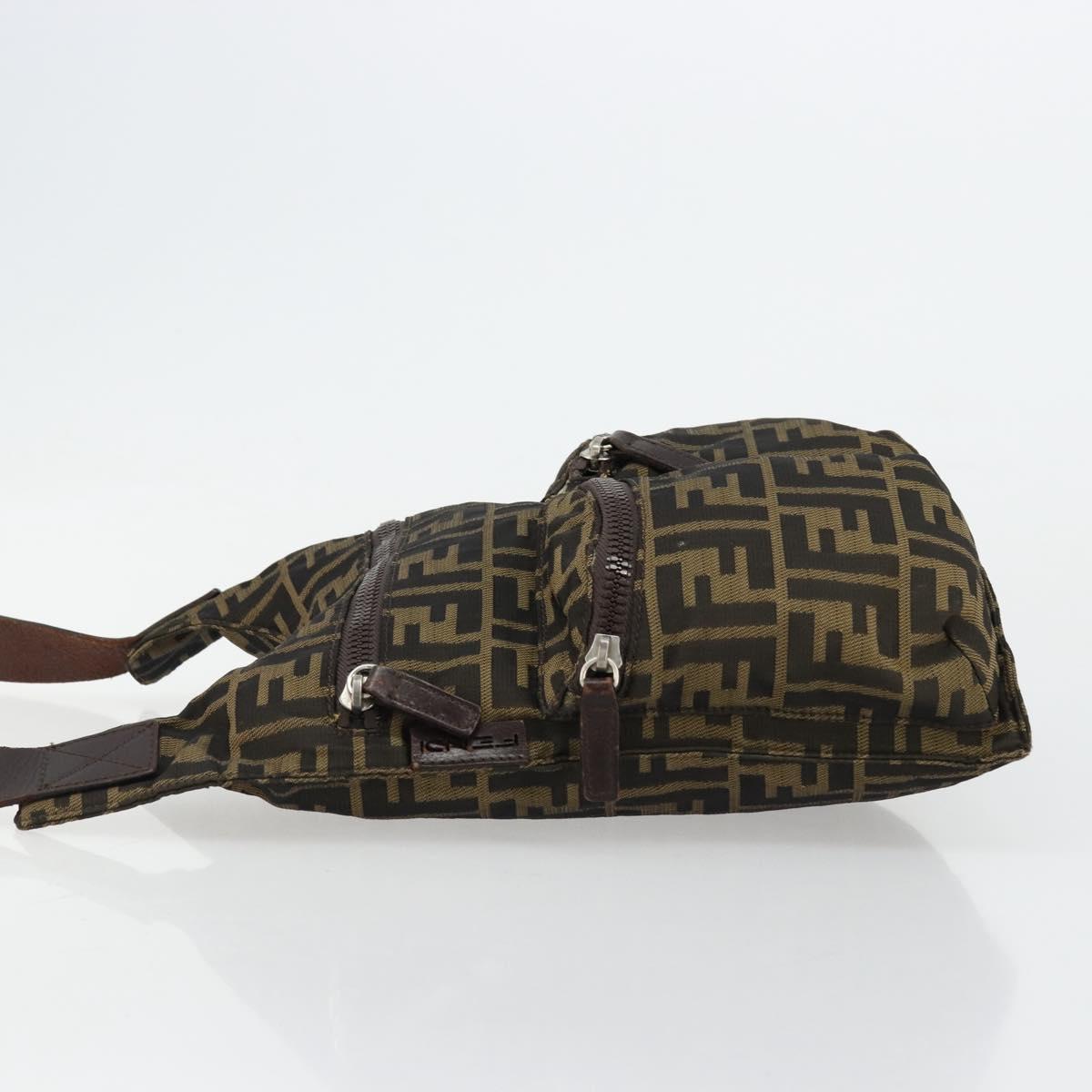 FENDI Zucca Canvas Shoulder Bag Black Brown Auth 176850A