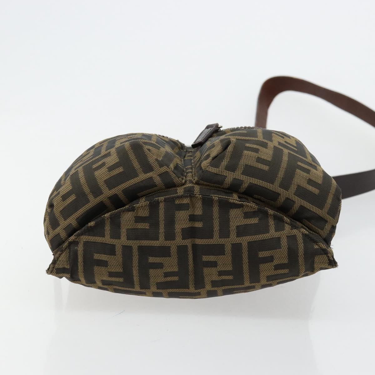 FENDI Zucca Canvas Shoulder Bag Black Brown Auth 176850A