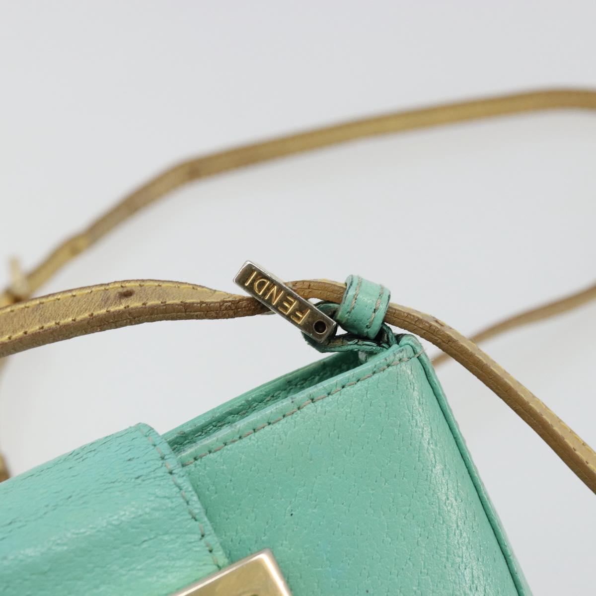 FENDI Mamma Baguette Shoulder Bag Leather Gold Light green Auth 176851A
