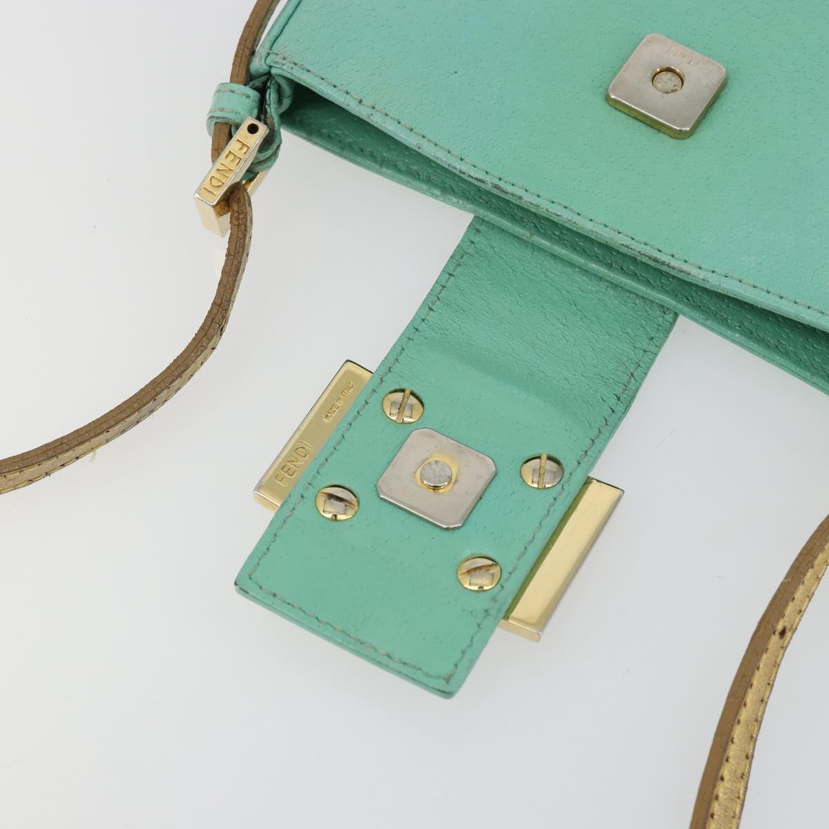 FENDI Mamma Baguette Shoulder Bag Leather Gold Light green Auth 176851A