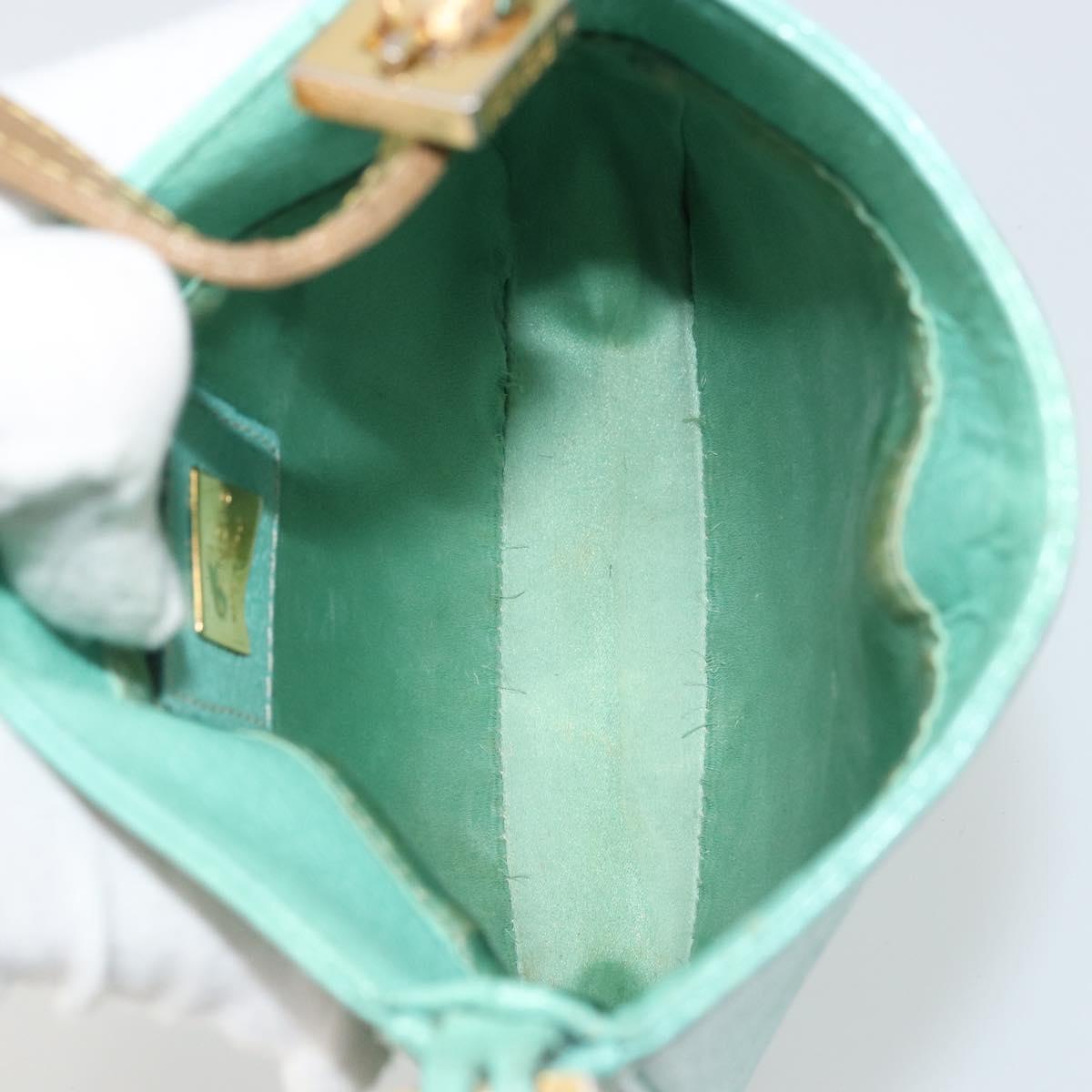 FENDI Mamma Baguette Shoulder Bag Leather Gold Light green Auth 176851A