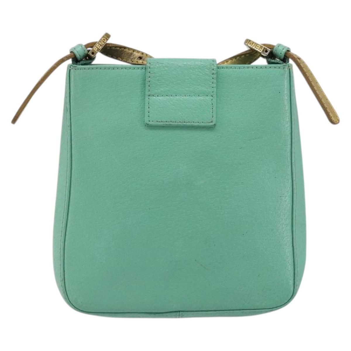 FENDI Mamma Baguette Shoulder Bag Leather Gold Light green Auth 176851A