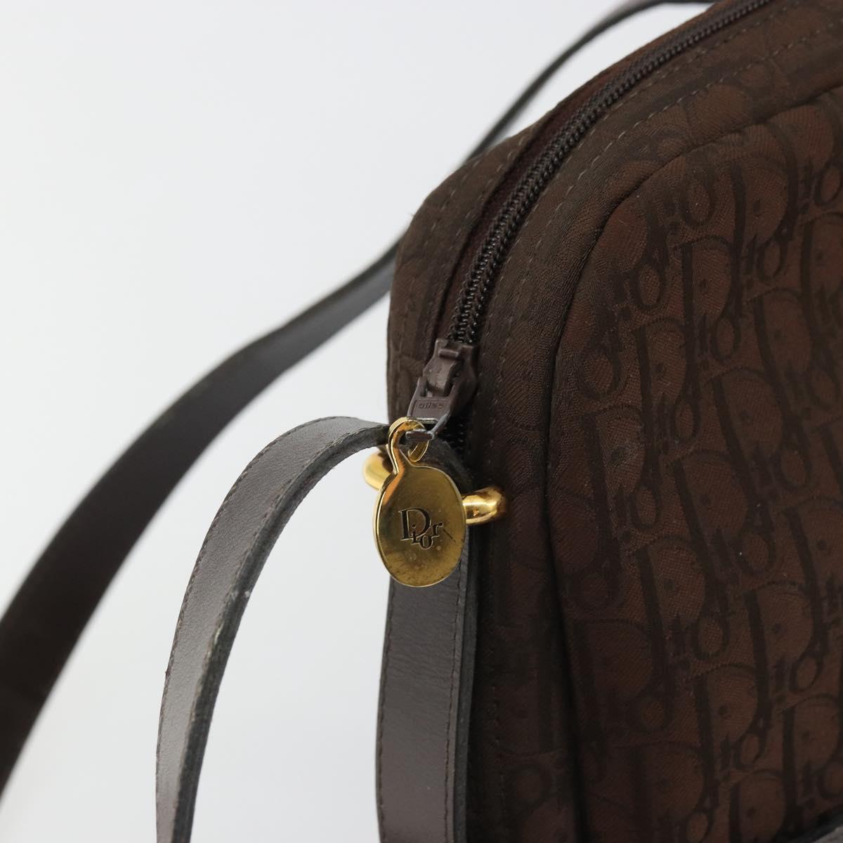 Christian Dior Trotter Canvas Shoulder Bag Brown Gold Auth 176852A
