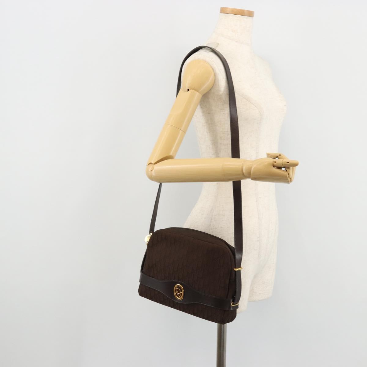 Christian Dior Trotter Canvas Shoulder Bag Brown Gold Auth 176852A