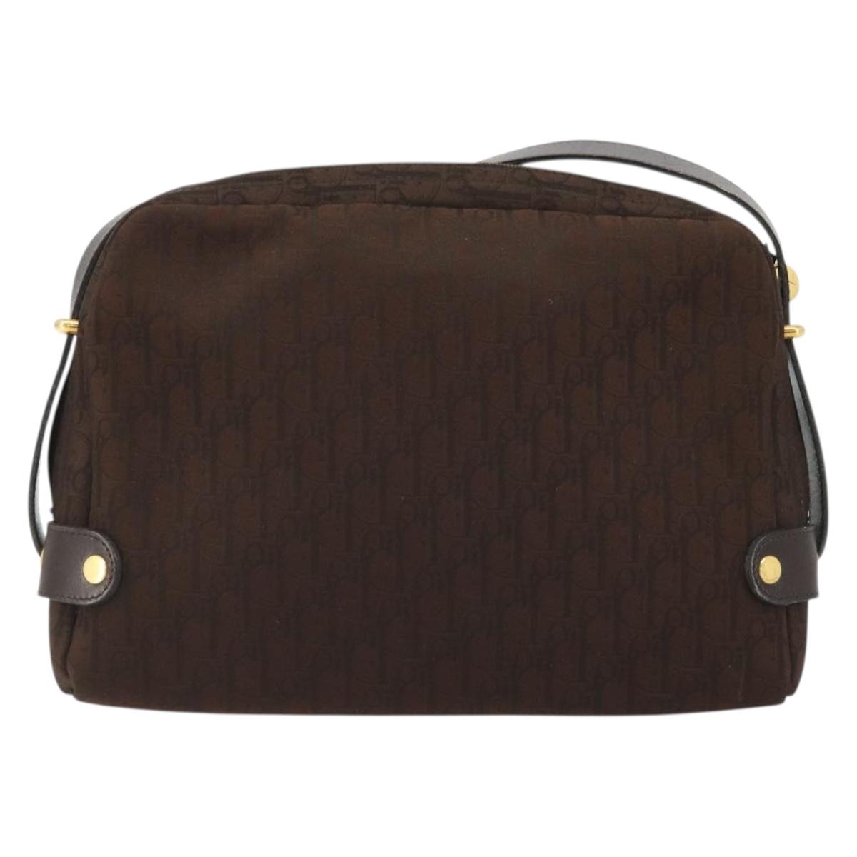 Christian Dior Trotter Canvas Shoulder Bag Brown Gold Auth 176852A