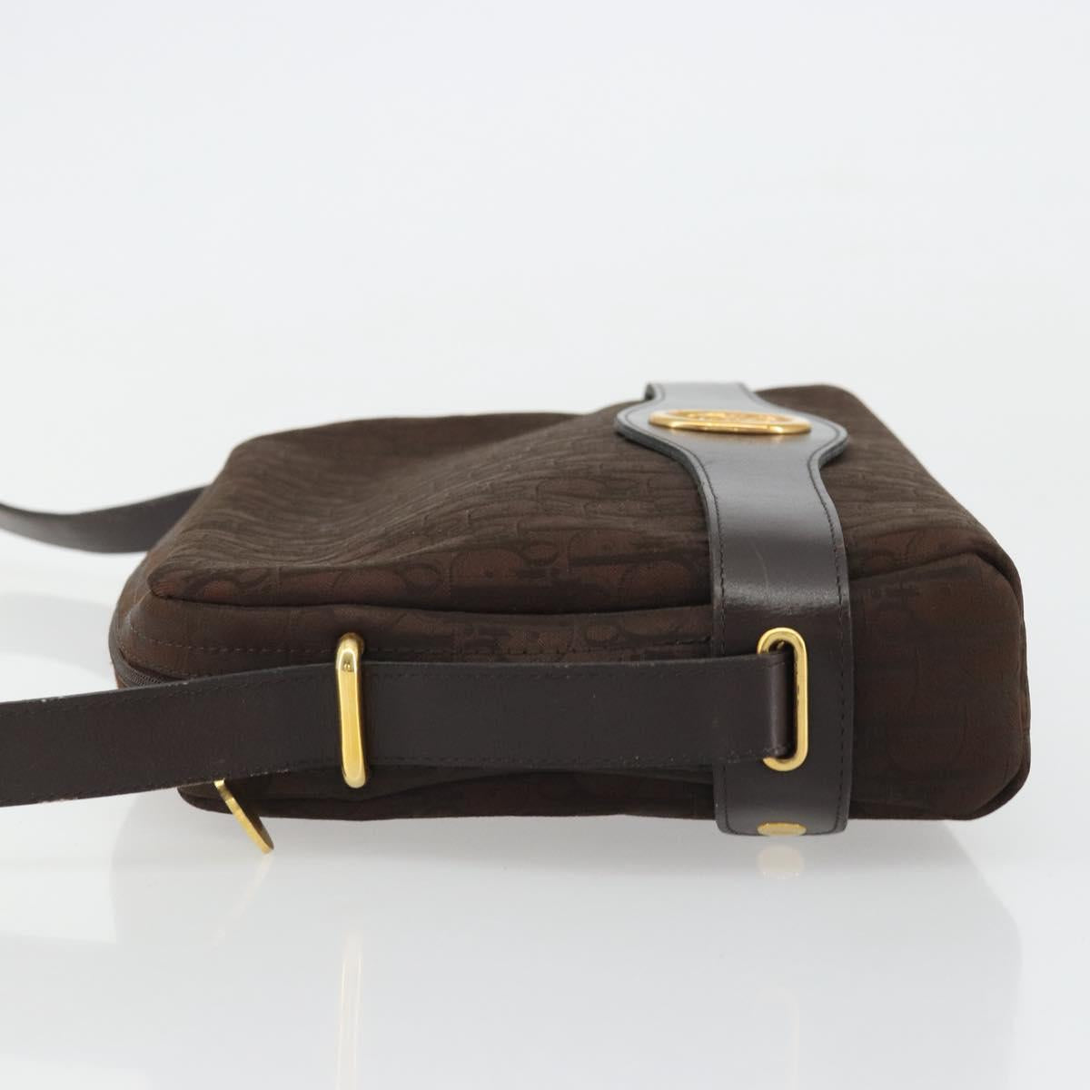 Christian Dior Trotter Canvas Shoulder Bag Brown Gold Auth 176852A