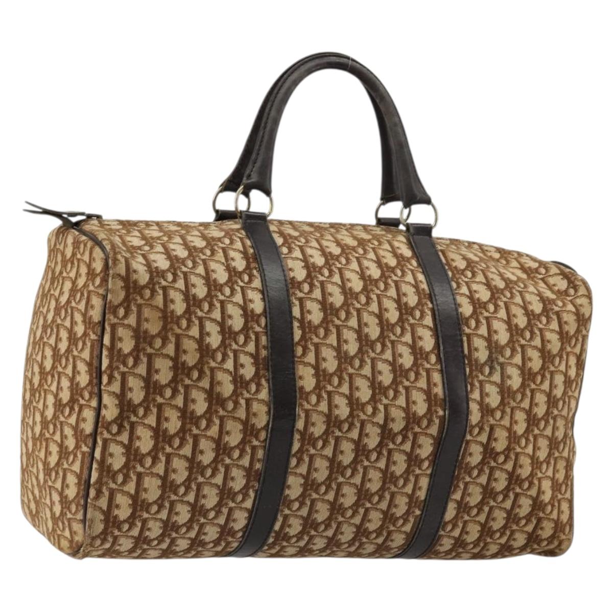 Christian Dior Trotter Canvas Boston Bag Beige Gold Auth 176853