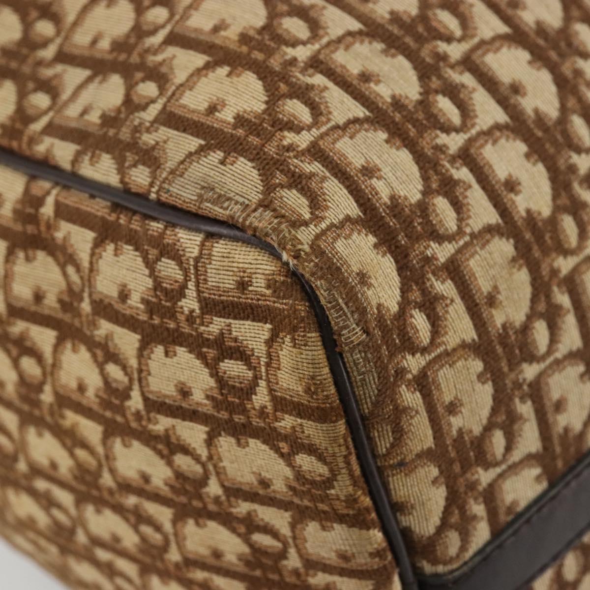 Christian Dior Trotter Canvas Boston Bag Beige Gold Auth 176853