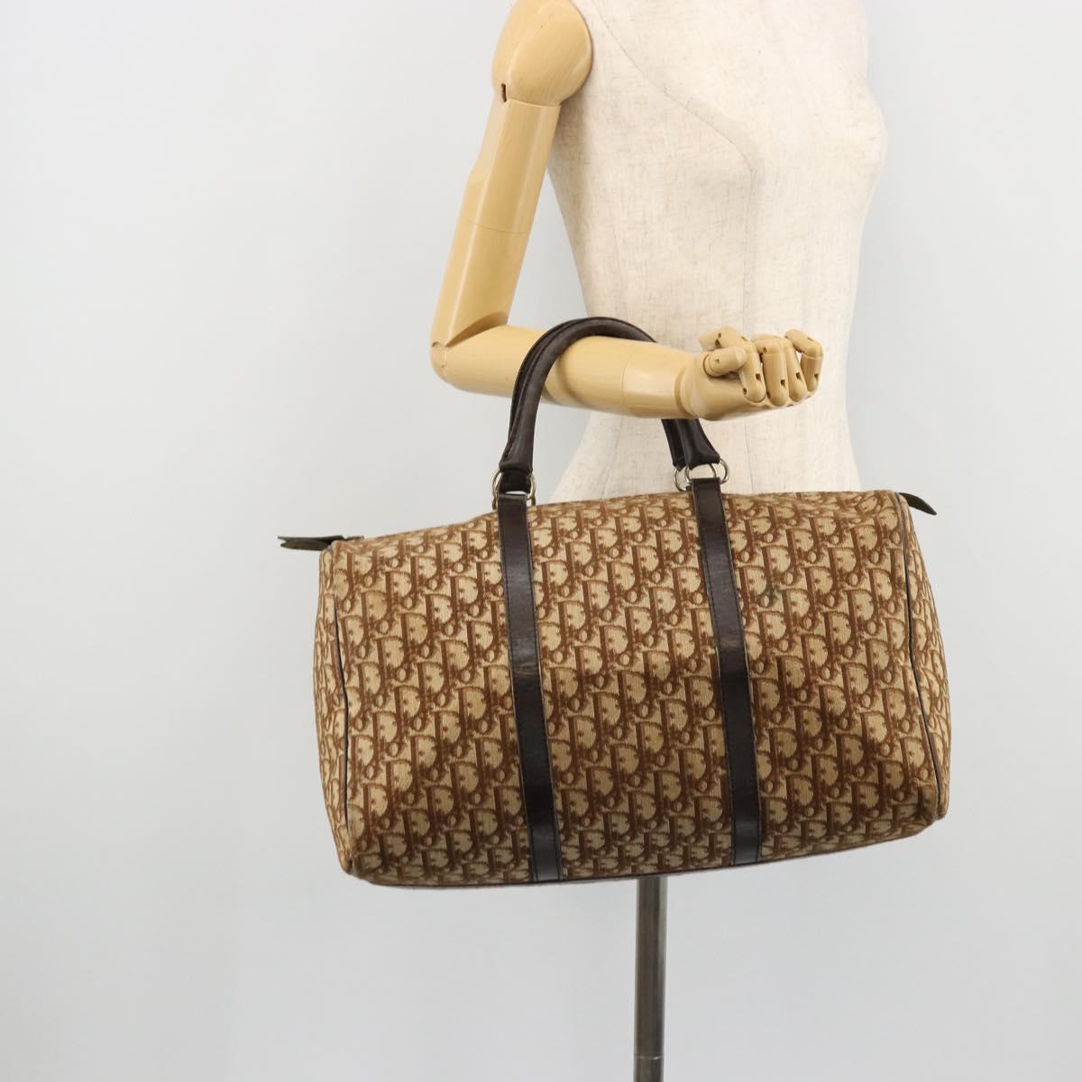 Christian Dior Trotter Canvas Boston Bag Beige Gold Auth 176853
