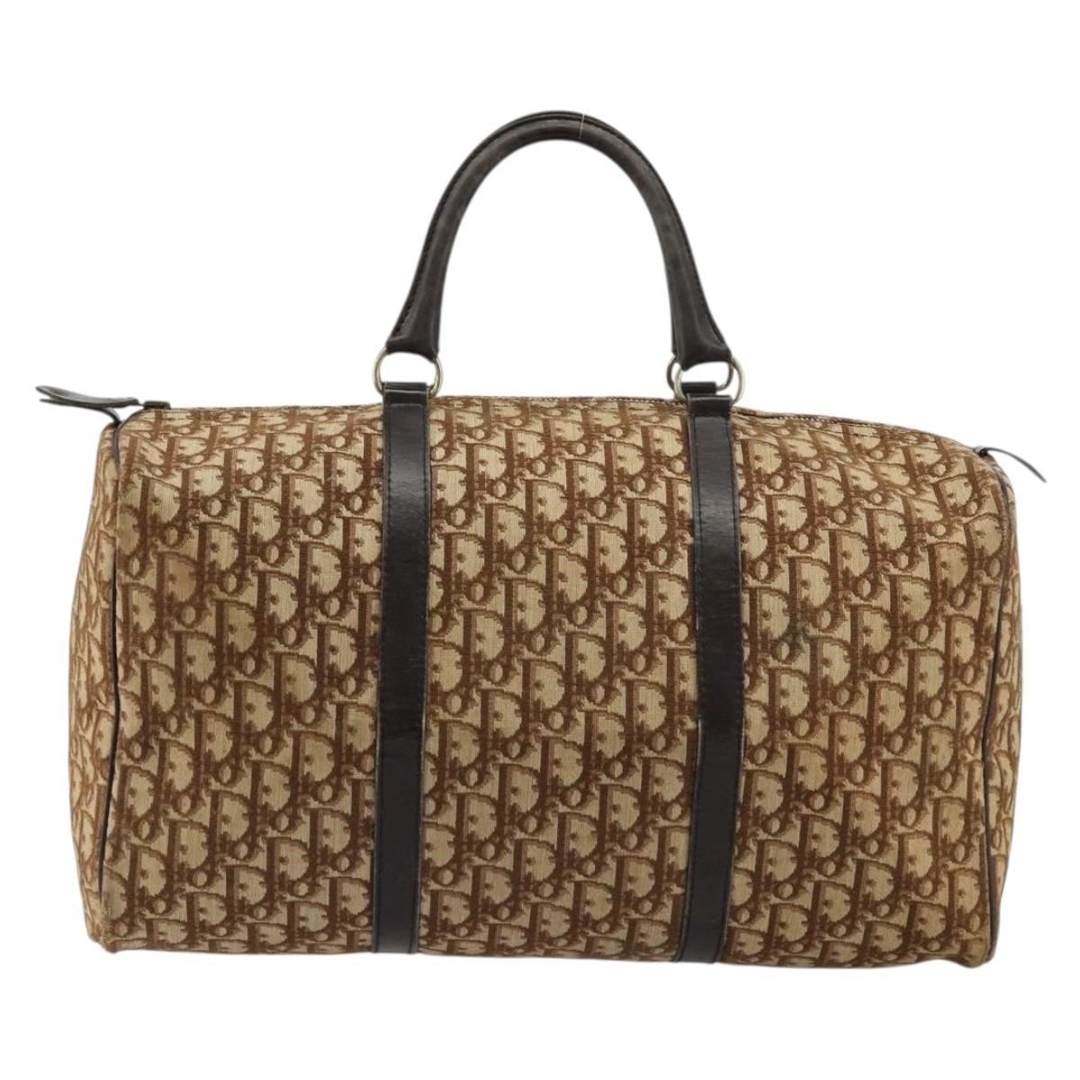 Christian Dior Trotter Canvas Boston Bag Beige Gold Auth 176853