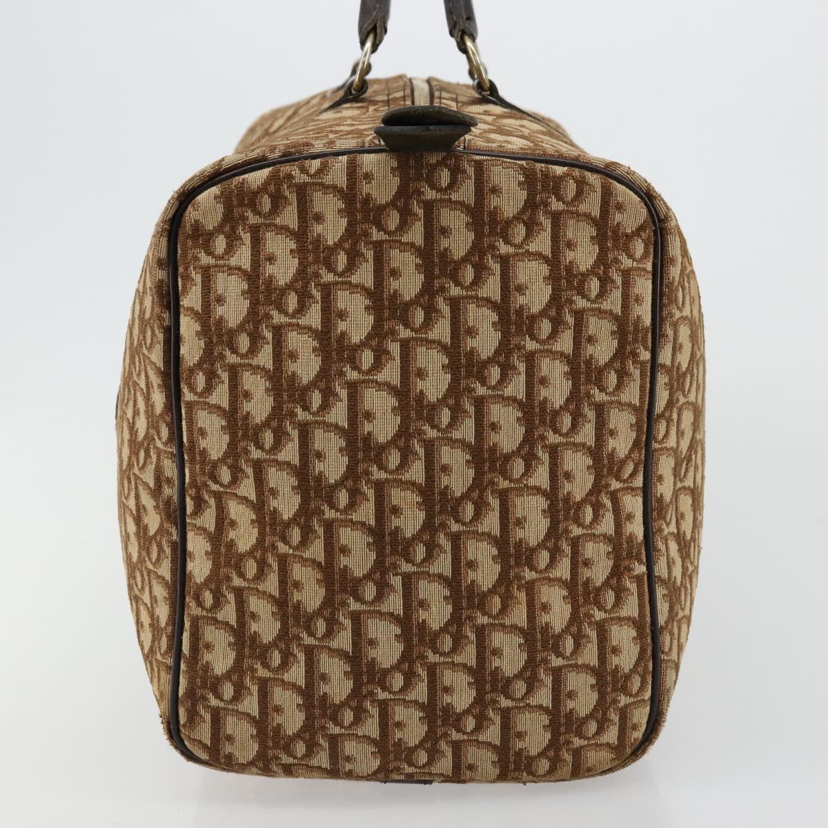 Christian Dior Trotter Canvas Boston Bag Beige Gold Auth 176853