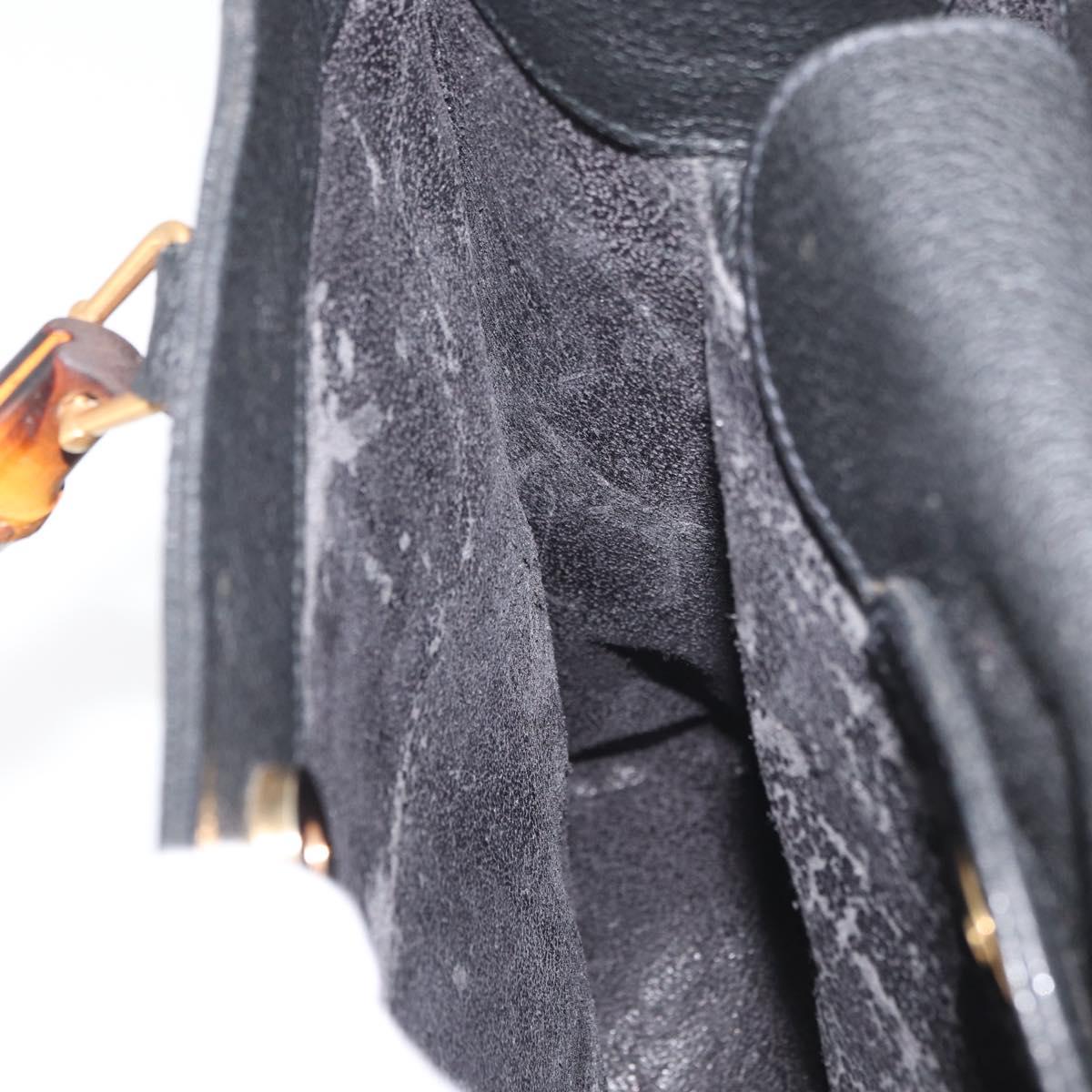 GUCCI Bamboo Hand Bag Suede Leather Black Gold 002 1196 0260 Auth 176869