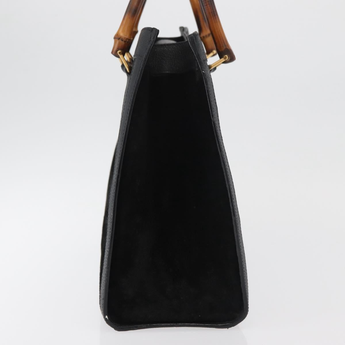 GUCCI Bamboo Hand Bag Suede Leather Black Gold 002 1196 0260 Auth 176869