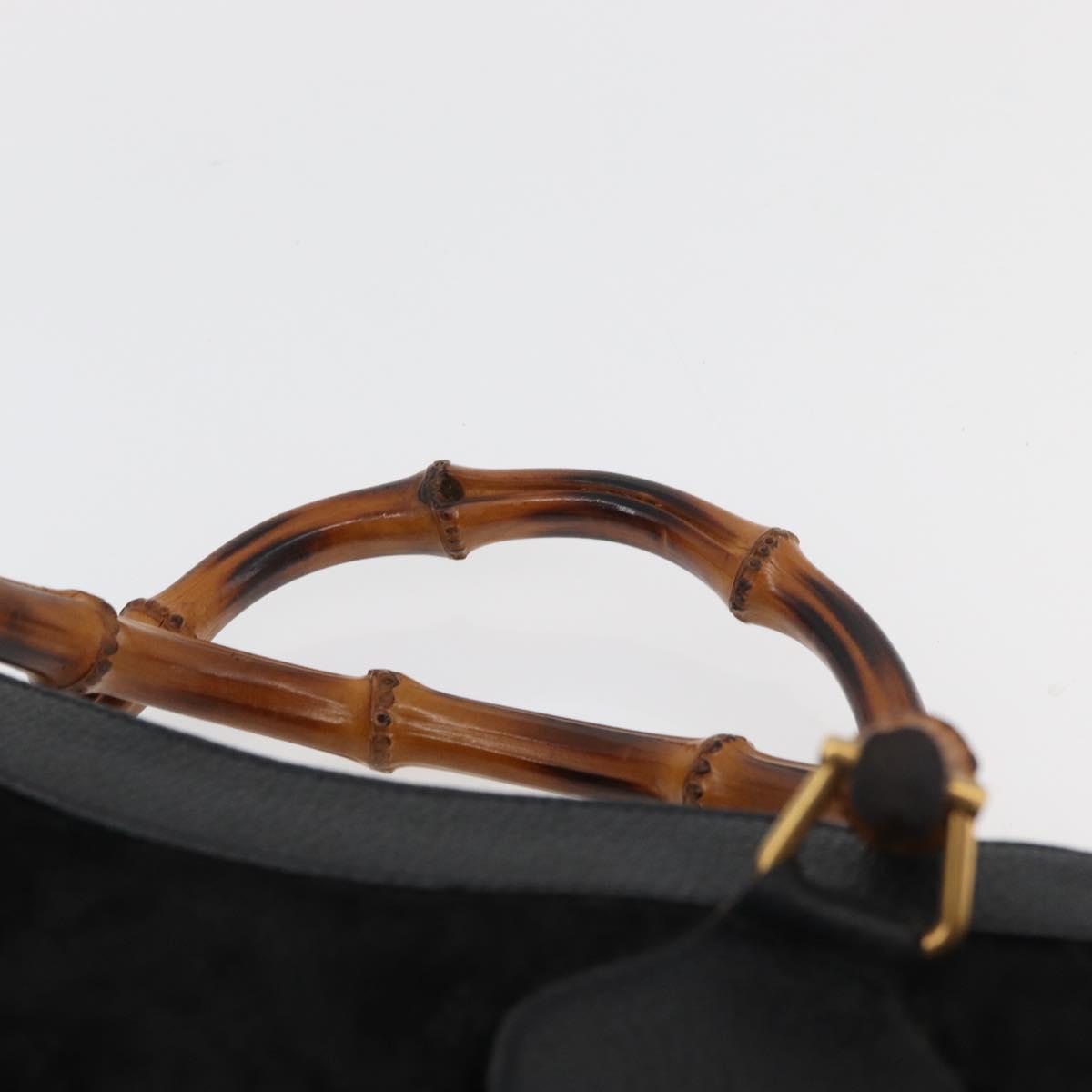 GUCCI Bamboo Hand Bag Suede Leather Black Gold 002 1196 0260 Auth 176869