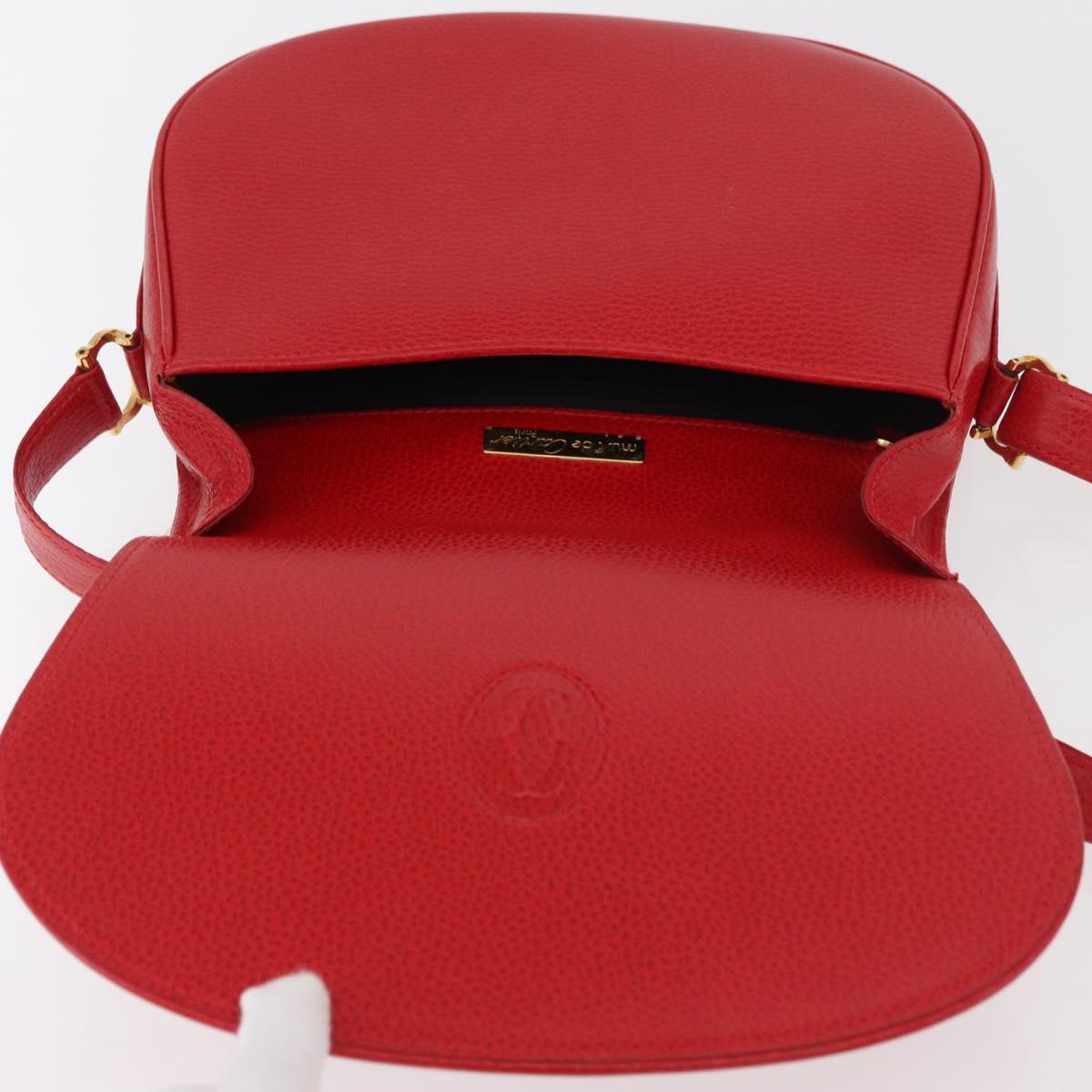 CARTIER Must Line Shoulder Bag Leather Red Gold Auth 176870A