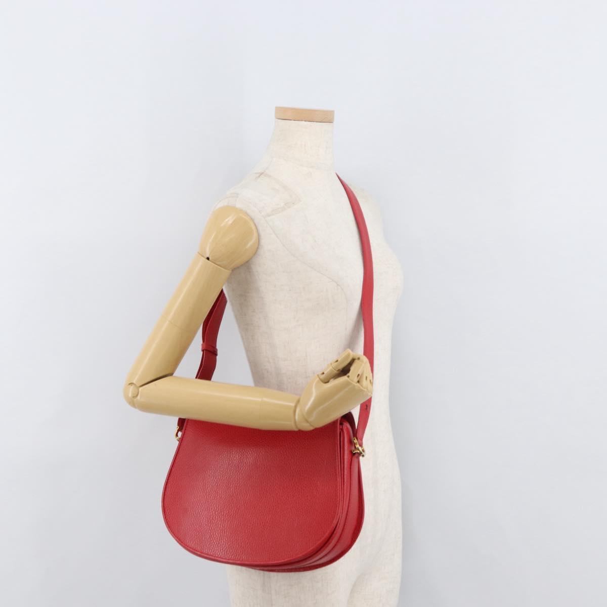 CARTIER Must Line Shoulder Bag Leather Red Gold Auth 176870A