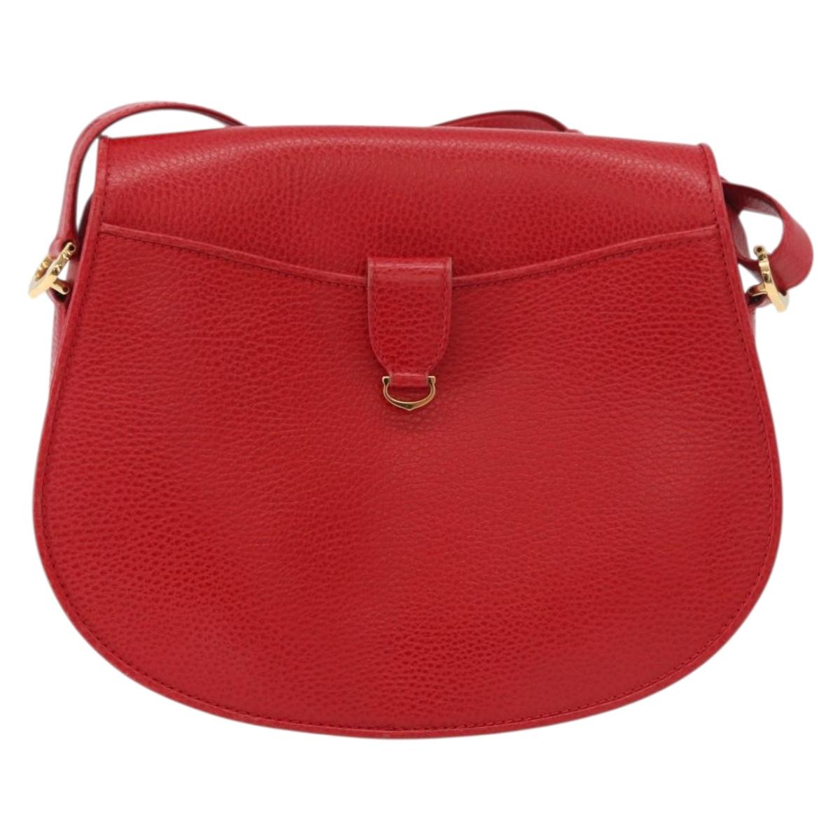 CARTIER Must Line Shoulder Bag Leather Red Gold Auth 176870A