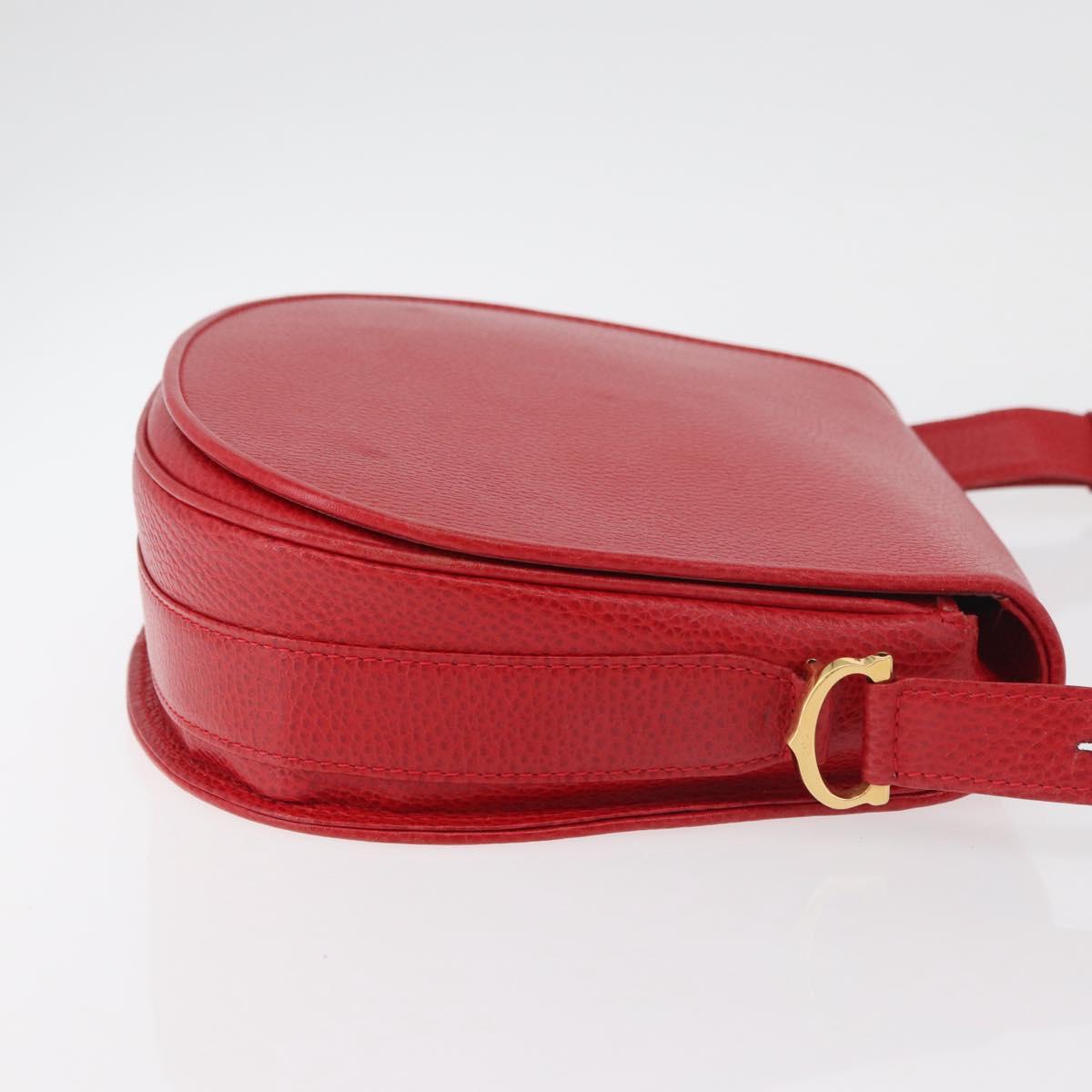 CARTIER Must Line Shoulder Bag Leather Red Gold Auth 176870A