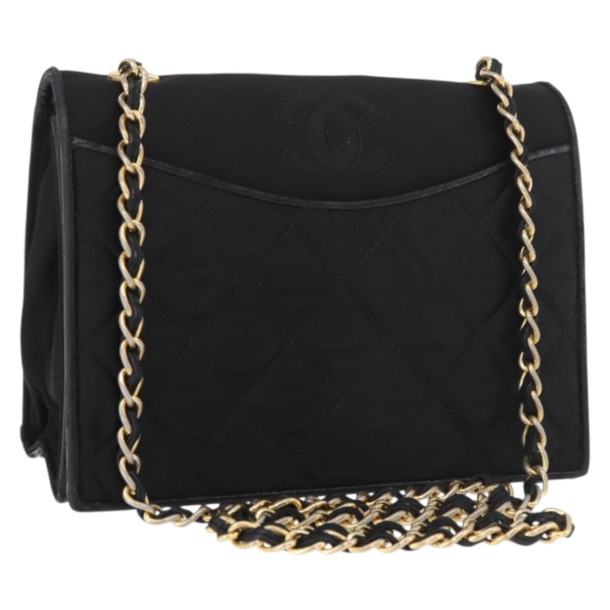 CHANEL Matelasse Chain Shoulder Bag Nylon Black Gold CC Auth 176872