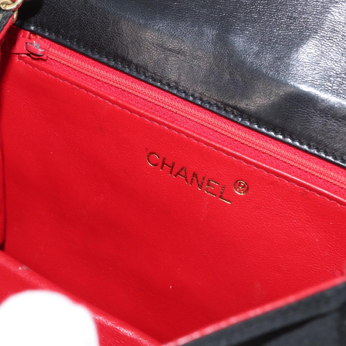 CHANEL Matelasse Chain Shoulder Bag Nylon Black Gold CC Auth 176872