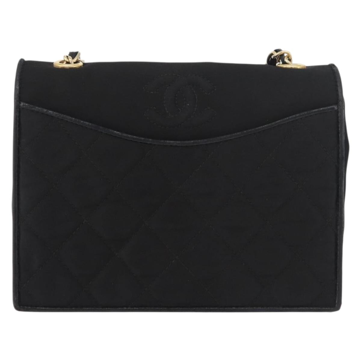 CHANEL Matelasse Chain Shoulder Bag Nylon Black Gold CC Auth 176872