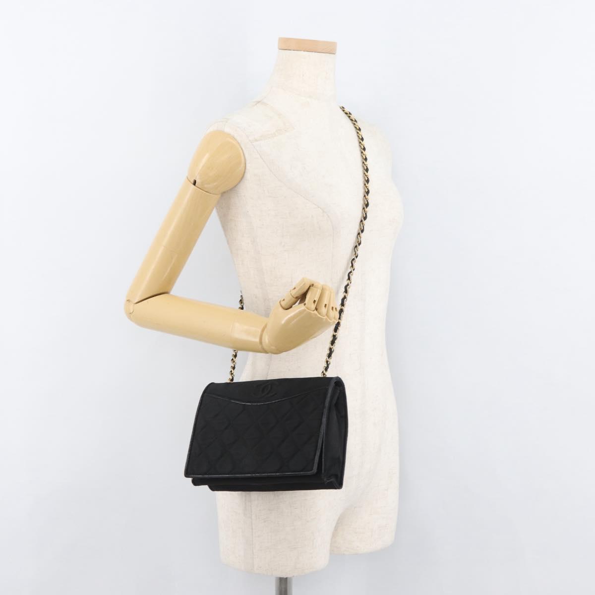 CHANEL Matelasse Chain Shoulder Bag Nylon Black Gold CC Auth 176872