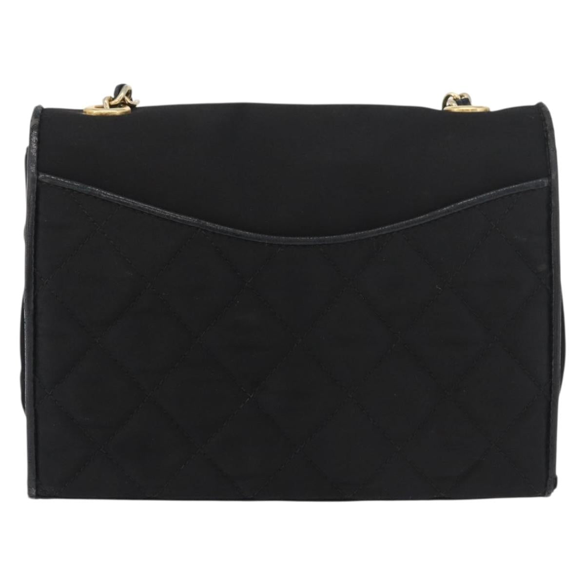 CHANEL Matelasse Chain Shoulder Bag Nylon Black Gold CC Auth 176872