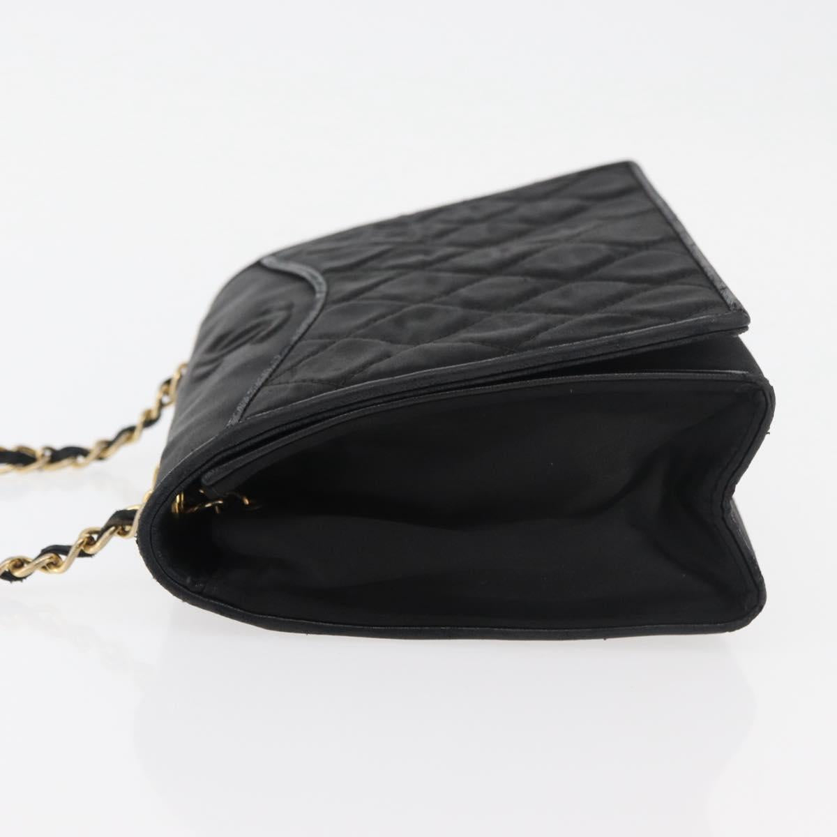 CHANEL Matelasse Chain Shoulder Bag Nylon Black Gold CC Auth 176872